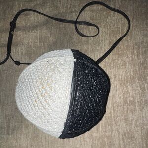 DSW Black & White Woven Round Crossbody